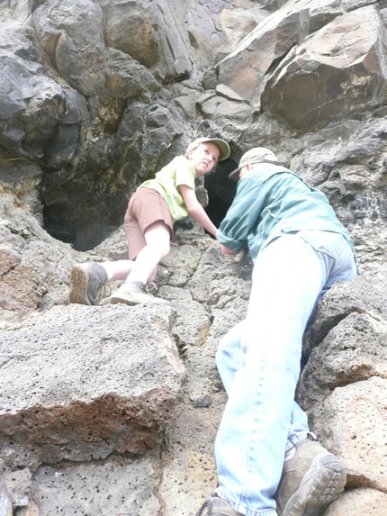 Blue Lake Rhino - Zoe & Reino looking inside cave